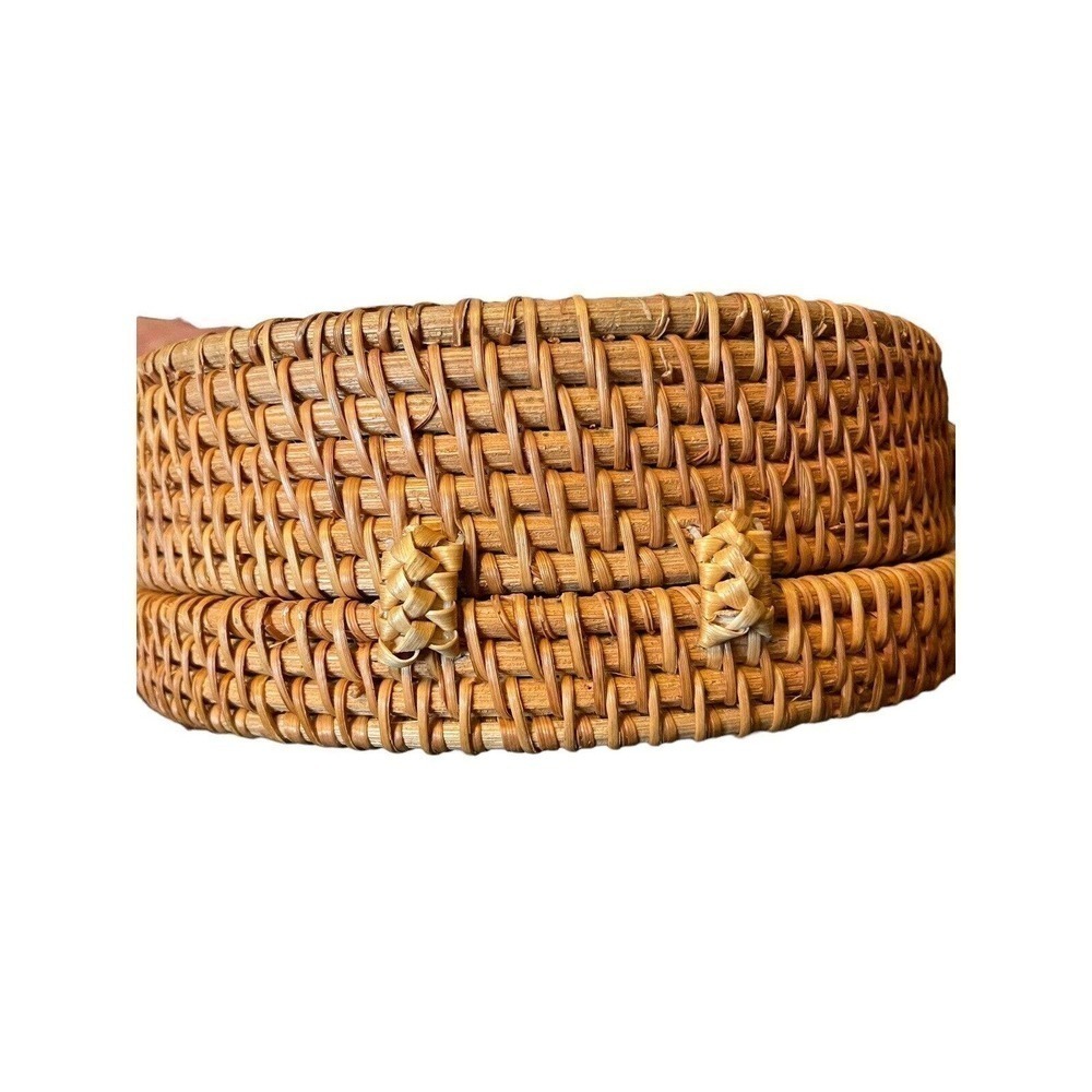 Urban Outfitters Round Hand Woven Straw Rattan Basket Purse Crossbody Bag Boho - Picture 10 of 10